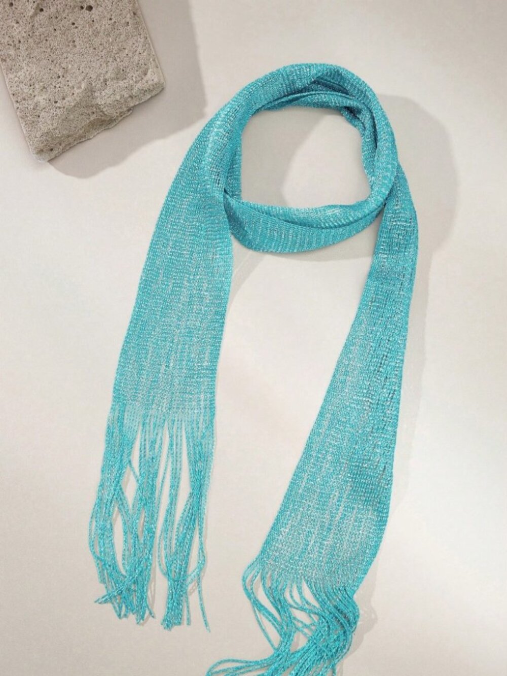 Turquoise Metallic Skinny Fringe Scarf
